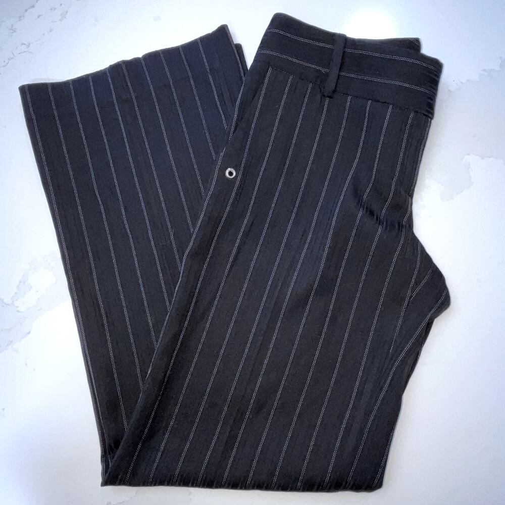 Arden B Black Pinstripe Wide Leg Trouser Pants Gromet Chain Womens 2 Black